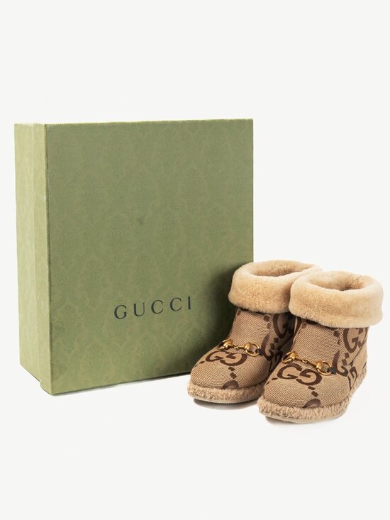 Gucci Fria Beige Jumbo GG Sherpa Horsebit Ankle Boots - Picture 11 of 11